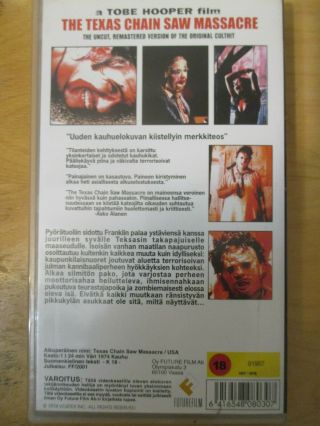 VHS The Texas Chainsaw Massacre (1974) rare Finnish PAL release - Tobe Hooper 2