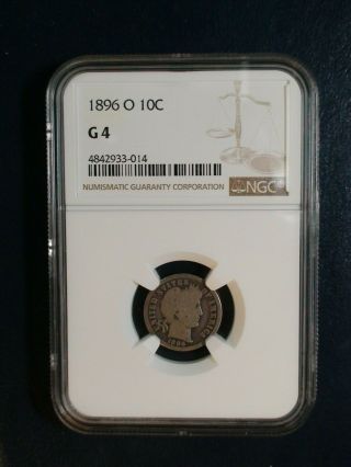Rare 1896 O Barber Dime Ngc Good 4 Better Date 10c Silver Coin Buy It Now