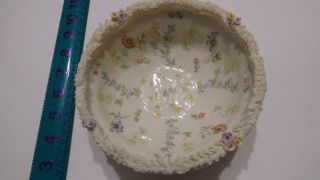 Vtg Irish Dresden Porcelain Lace Fruit Bowl Dish Handpainted Rare Old Gold Trim