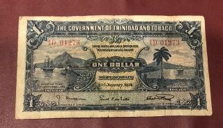 The Government Of Trinidad And Tobago 1 Dollar Bank Note 1939 Rare