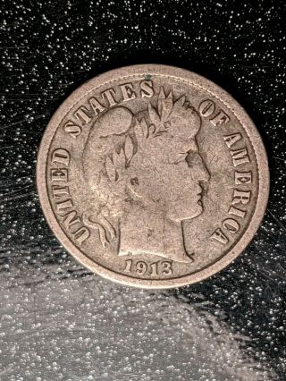 1913 - S Barber Dime Higher Grade Coin Rare Date F - Vf