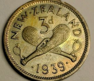 1939 Zealand 3 Pence.  50 Silver Rare In.