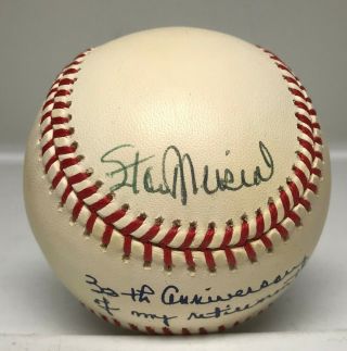 Stan Musial Single Signed Baseball W/ Rare Inscription Psa/dna Cardinals Hof