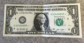 2013 D Series $1 One Dollar Bill Very Rare Low 250k Run Star Note