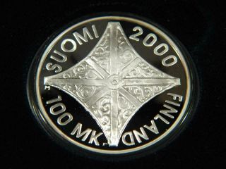 2000 Finland 100 Markkaa Silver Proof Coin With Very Rare 2