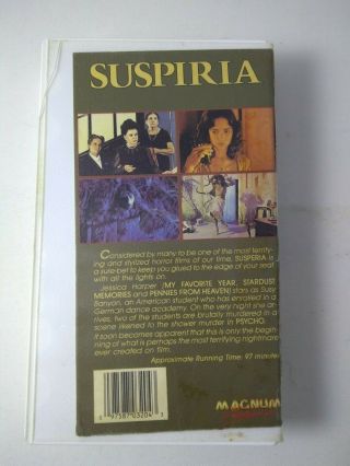 Suspiria Rare Horror VHS Dario Argento Magnum Entertainment.  Former Video Rental 2