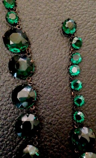 Rare Stunning Vintage Art Deco Faceted Emerald Green Glass Open Back Necklace
