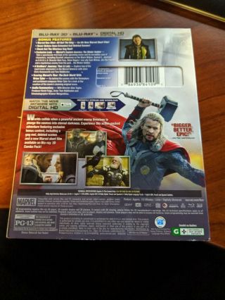 Thor: The Dark World (Blu - ray 3D,  Blu - Ray,  Includes RARE Slipcover) No Digital. 2