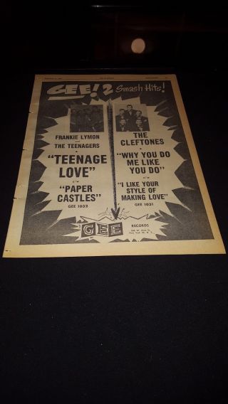 Frankie Lymon & Theteenagers/cleftones Rare 1957 Promo Poster Ad