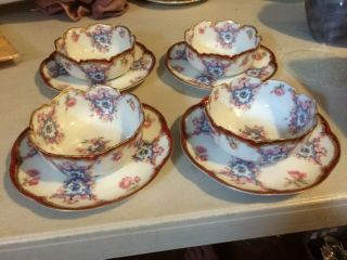 Haviland Limoges Set Of 4 Ramekins 5 Under Plates Rare Swags Roses Double Gold