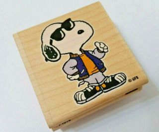 Joe Cool Cartoon Snoopy Rubber Stamp Peanuts Gang Lettermans Jacket Rare Euc