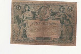 5 Gulden Vg Banknote From Austro Hungarian Monarchy 1881 Rare