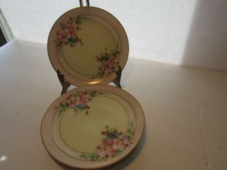 Rare Vintage Hand Painted Made In Japan Tea Plates Set Of (4) Pink Trim