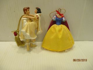 Rare Disney Snow White And Prince Charming Glass Ornament Painted W/ Bonus Dress