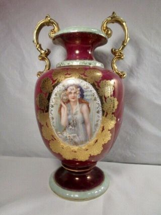 1926 Prov Saxe Es Germany Gorgeous Large 10” Antique Portrait Vase Rare