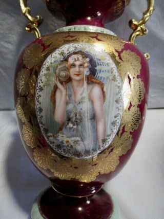 1926 Prov Saxe ES Germany GORGEOUS Large 10” ANTIQUE Portrait Vase RARE 8