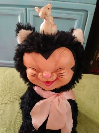 Vintage Plush Rubber Face Stuffed Rare Kitty Cat Ideal Musical Rushton Style