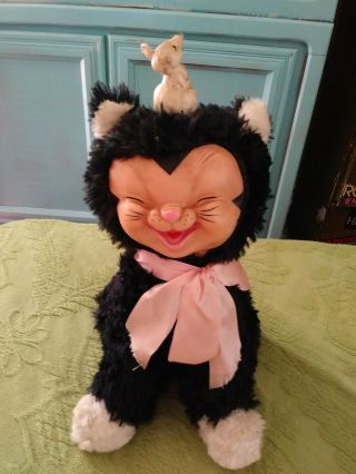 Vintage Plush Rubber Face Stuffed Rare Kitty Cat Ideal Musical Rushton style 2