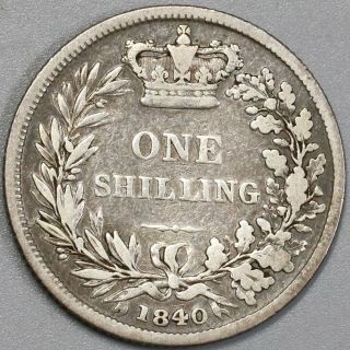 1840 Victoria Shilling Great Britain Rare Silver Coin (19071304r)