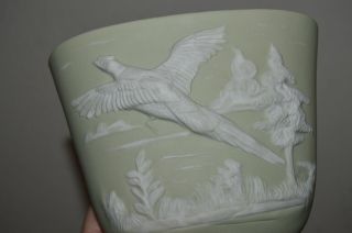 Vintage Pheasant Hunter Birds Ceramic Two Tone Planter Vase Rare 1985