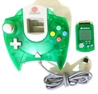 Official Oem Sega Dreamcast Clear Green Controller & Matching Vmu Rare