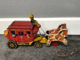 Very Rare Fisher Price Wooden Stagecoach 175