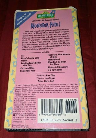 VHS Sesame Songs Home Video Monster Hits SING ALONG MUSIC MOVIE TAPE RARE HTF 2