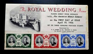 Rare Monaco “only 100 Known” 1956 “royal Wedding” Post Card Flown Via Pan Am Air