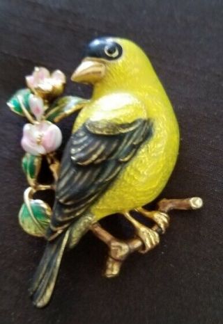 Rare Retired Joan Rivers Canary Yellow Finch Bird Flights Of Fantasy Pin Brooch
