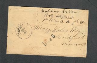 Pensacola Fl March 16 1863 Union Stampless Civil War Soldiers Letter Due 3 - Rare