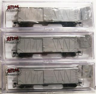 3 N Scale Atlas Undecorated Box Cars Knuckle Couplers Rare.  Scroll Down