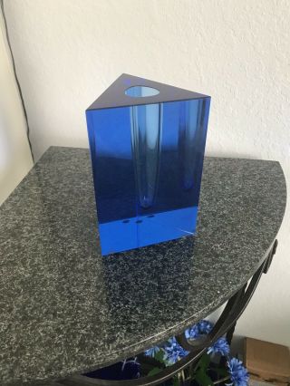 Extremely Rare Moser Blue Triangle Cut Crystal Vase