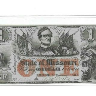 $1 " Missouri (confederate) " Crispy " (red Print) " Bank Of America Reverse " Rare