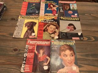 8 Vintage Popular Photography Magazines From 1956 & 1957 Rare Ship