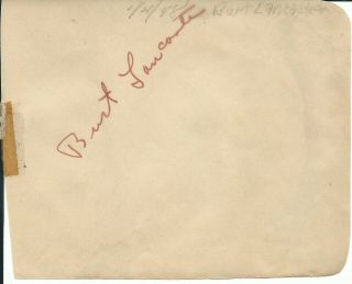 Burt Lancaster Rare And Vintage 1948 Signed Album Page D.  1994
