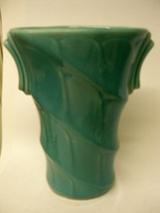 Rare Vintage Mccoy Art Deco Pottery Vase Side Handles Swirl Spiral Turquoise 8 "