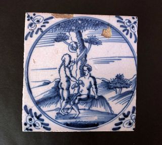 Very Rare Delftware Tile - ADAM and EVE,  Circa 1700 3