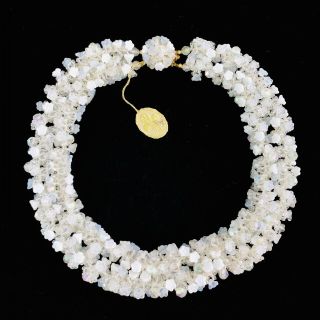 Rare Vintage Vendome Ab Milk Glass Crystal Flower Double Strand Necklace W/ Tag
