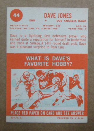 VINTAGE 1963 TOPPS DAVE DEACON JONES RC 44 LOS ANGELES RAMS BLOWOUT RARE 2