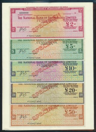 Australia: G.  B.  1967 National Bk Aust Rare Set 5 " Specimen " Travellers Cheques