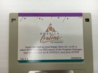 Vintage AOL AMERICA ONLINE FOR WINDOWS Version 1.  1 INTERNET Disk RARE 1993 4