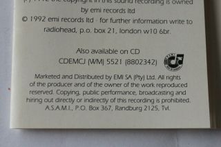 Radiohead Creep South African cassette RARE / South Africa / SAR 2