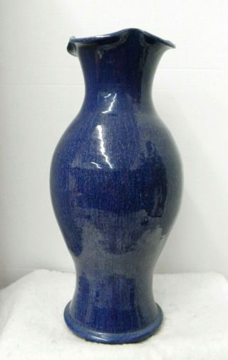 Ex Rare Jb Cole Nc Pottery 17 " Cobalt Blue & White Flambe Floor Vase,  1950 