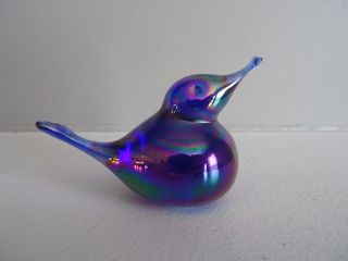 Rare Joe St.  Clair Art Glass Freeform Bird Cobalt Blue Iridescent Carnival