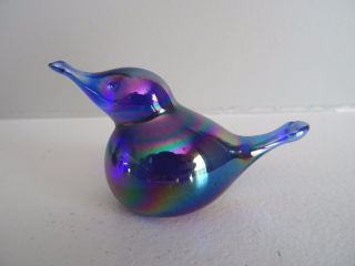 Rare Joe St.  Clair Art Glass Freeform Bird Cobalt Blue Iridescent Carnival 4