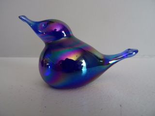 Rare Joe St.  Clair Art Glass Freeform Bird Cobalt Blue Iridescent Carnival 5