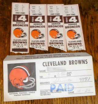 Vintage 1971 Cleveland Browns Ticket Stubs With Rare Envelope