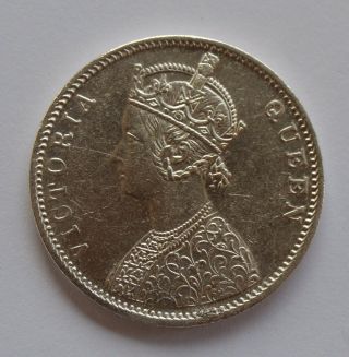 1874 British India Silver 1 Rupee Coin - Victoria Queen - Rare