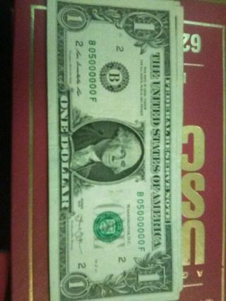 1$ Dollar Bill 2013 Series Mega Rare 5million Serial Num,  B05000000f Very