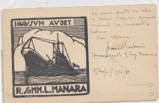 Italy Rare Old Postcard Submarine Luciano Manara 1934 With Airmail Rodi Rhodes